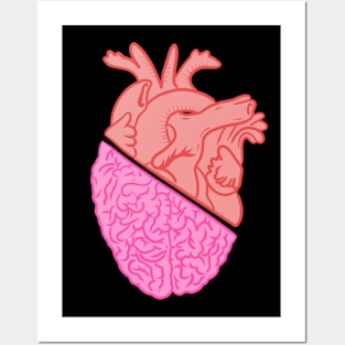 Pink and red heart and brain Posters and Art